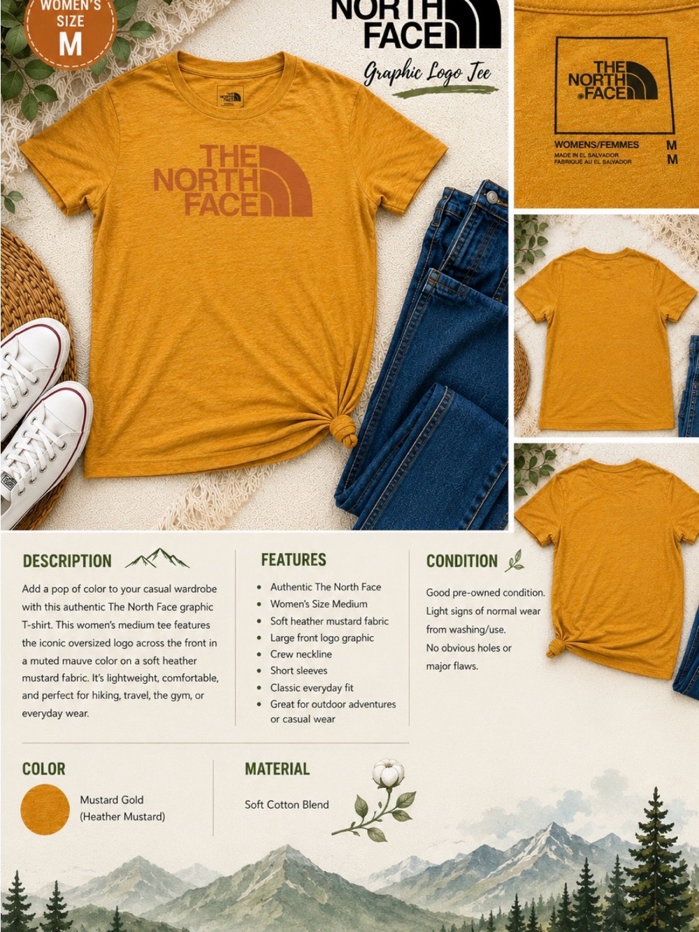 The North Face Mustard Gold Heather Logo Short Sleeve Tee